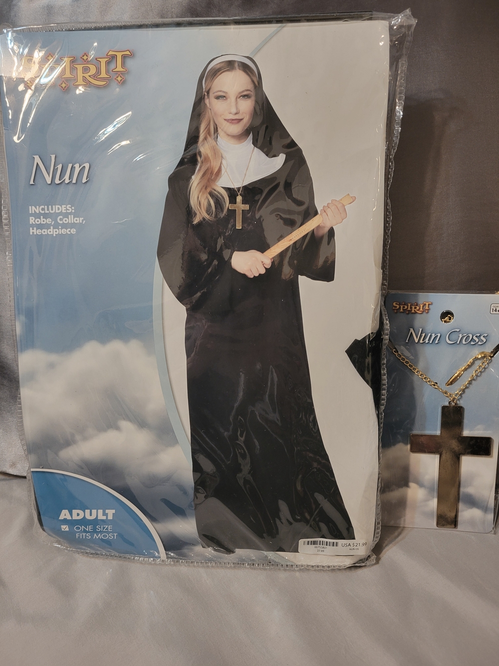 Spirit Black and White Nun Costume with Cross Accessory